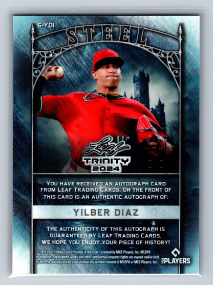 Yilber Diaz 2024 Leaf Trinity Steel Black Auto /3 #S-YDI Diamondbacks