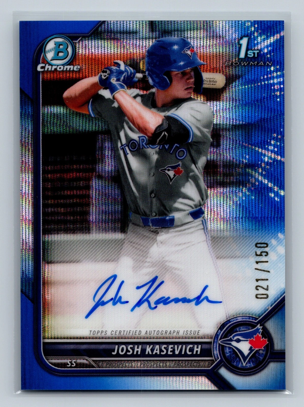 Josh Kasevich 2022 Bowman Draft Chrome 1st Blue Wave Refractor Auto /150 #CDA-JK