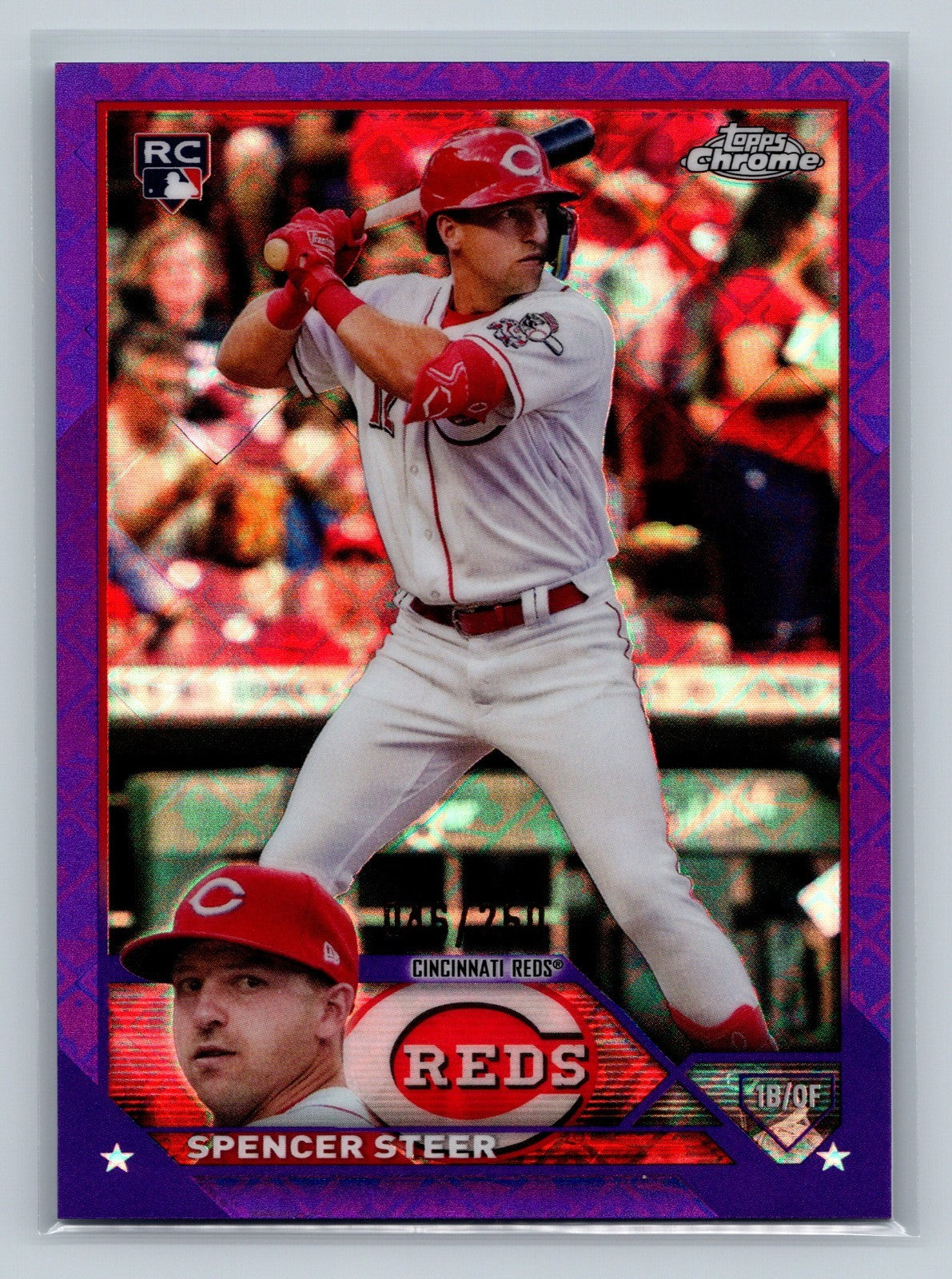 Spencer Steer 2023 Topps Chrome Logofractor Purple Refractor RC /250 #146 Reds