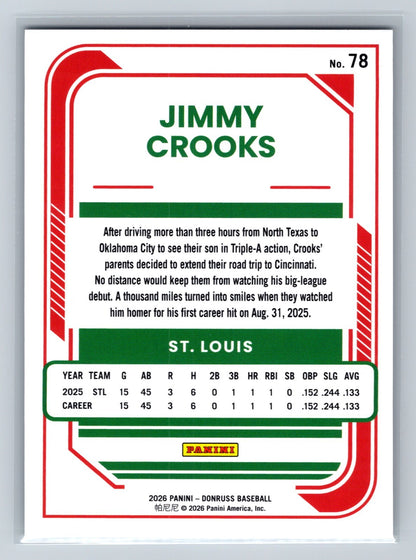 Jimmy Crooks 2026 Panini Donruss Rated Rookie #78 Cardinals