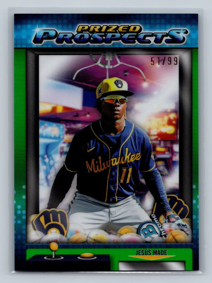 Jesus Made 2025 Bowman Draft Prized Prospects Green Refractor /99 #PP-16 Brewers