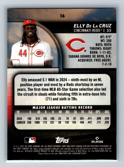 Elly De La Cruz 2025 Topps Stadium Club Turquoise Foil /99 #16 Reds