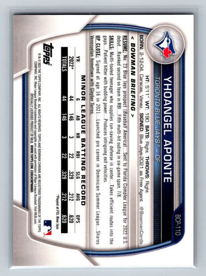 Yhoangel Aponte 2023 Bowman Chrome 1st Gold Shimmer Refractor /50 #BCP-110