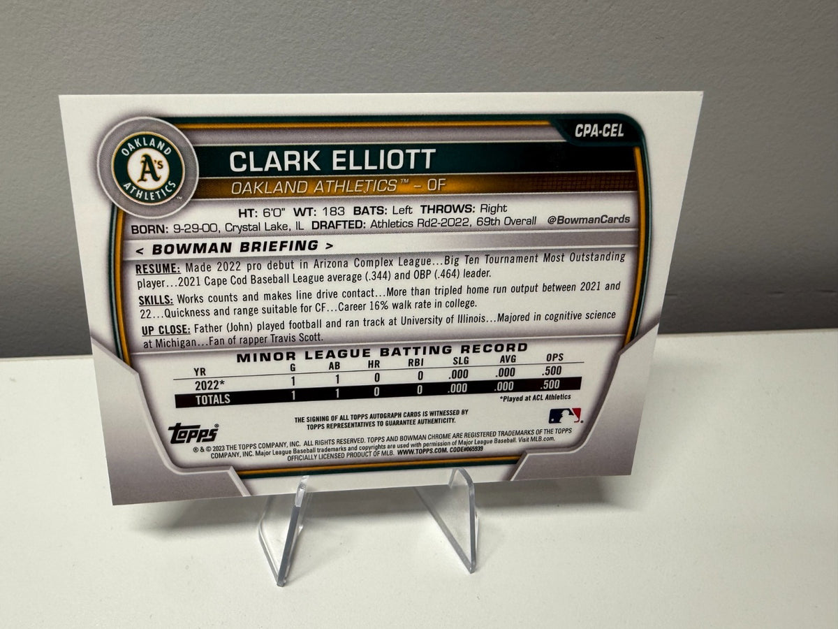 Clark Elliott 2023 Bowman Chrome Prospect Auto #CPA-CEL Athletics