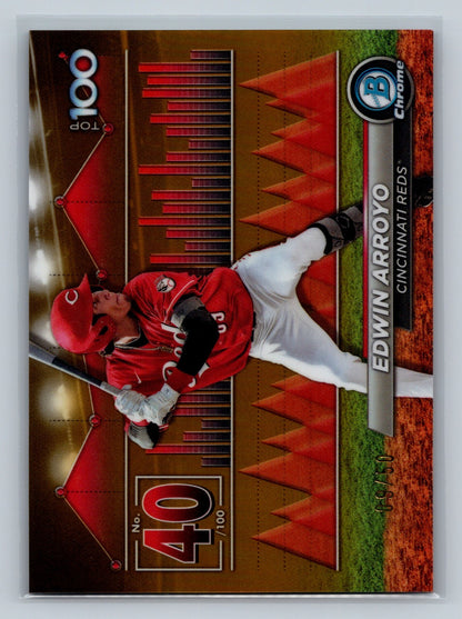 Edwin Arroyo 2024 Bowman Chrome Scouts Top 100 Gold Refractor /50 #BTP-40 Reds