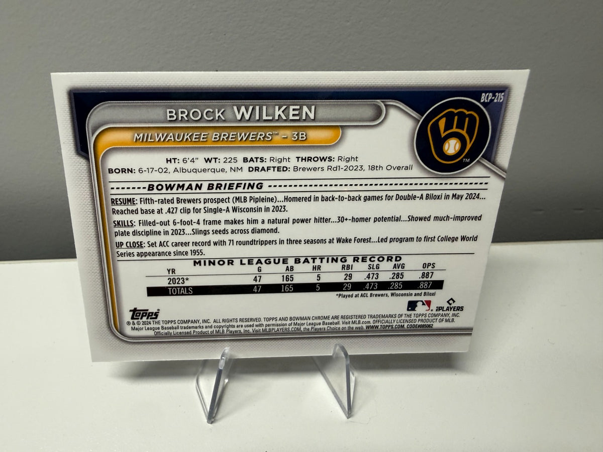 Brock Wilken 2024 Bowman Chrome Prospect Purple Refractor /250 #BCP-215 Brewers