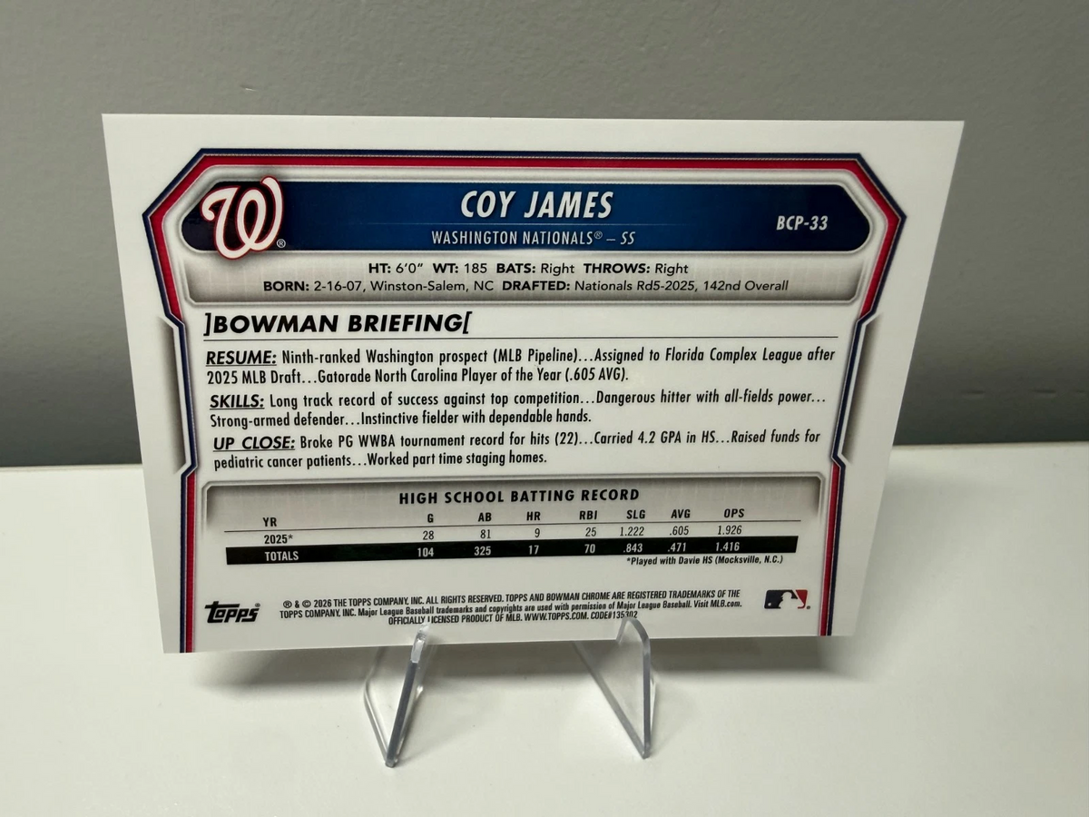 Coy James 2026 Bowman Chrome 1st Sapphire Orange /25 #BCP-33 Nationals