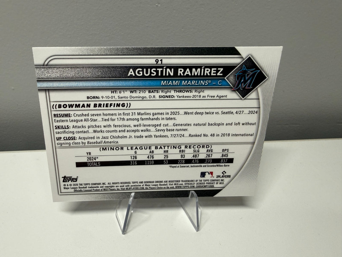 Agustin Ramirez 2025 Bowman Chrome Fuchsia Wave Refractor RC /299 #91 Marlins