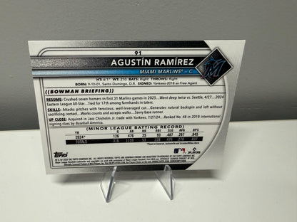 Agustin Ramirez 2025 Bowman Chrome Fuchsia Wave Refractor RC /299 #91 Marlins