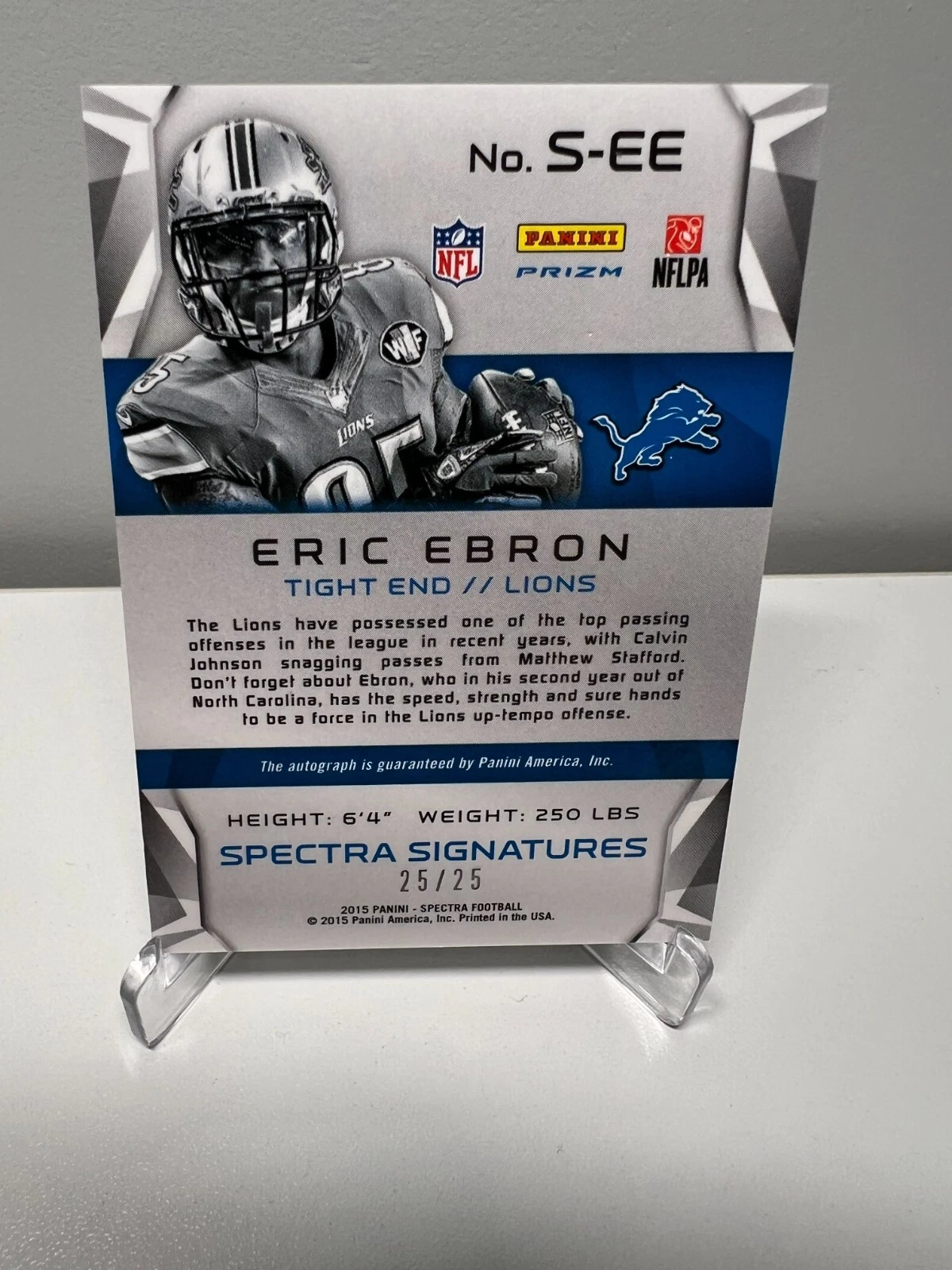 Eric Ebron 2015 Spectra Prizm Green Auto /25 RC #S-EE Lions