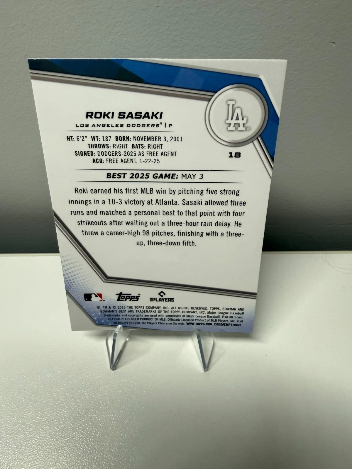 Roki Sasaki 2025 Bowman's Best RC #18 Dodgers
