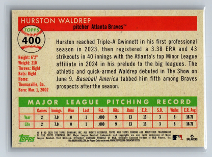 Hurston Waldrep 2025 Topps Chrome Platinum Toile Gold Refractor /50 #400 Braves