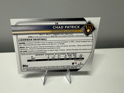 Chad Patrick 2025 Bowman Chrome Pulsar Refractor RC /399 #28 Brewers