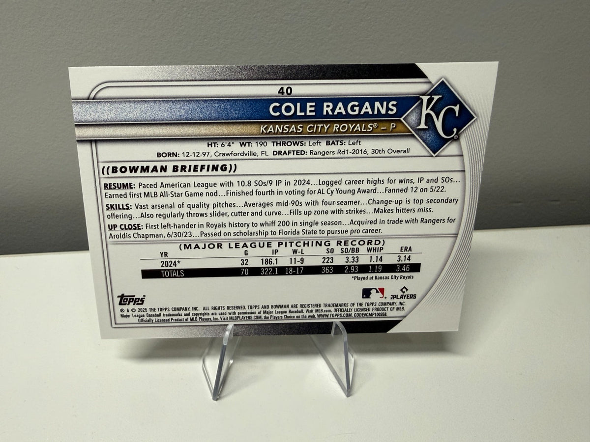 Cole Ragans 2025 Bowman Yellow /75 #40 Royals