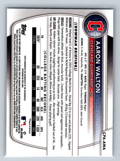 Aaron Walton 2025 Bowman Draft Chrome 1st Auto #CPA-AWA Guardians
