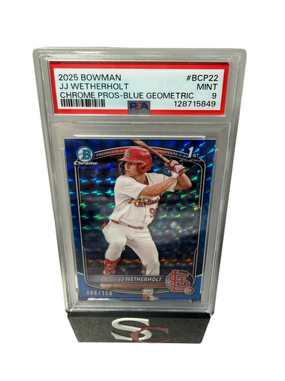 JJ Wetherholt 2025 Bowman Chrome 1st Blue Geometric Refractor /150 #BCP-22 PSA 9