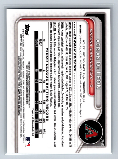 Adrian De Leon 2024 Bowman Chrome 1st Auto #CPA-ADC Diamondbacks