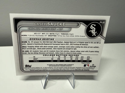 Casey Saucke 2024 Bowman Chrome 1st Auto #CDA-CS White Sox