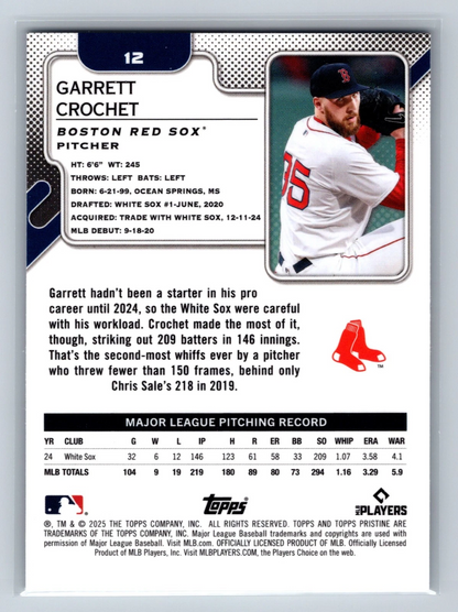 Garrett Crochet 2025 Topps Pristine Purple Refractor /99 #12 Red Sox
