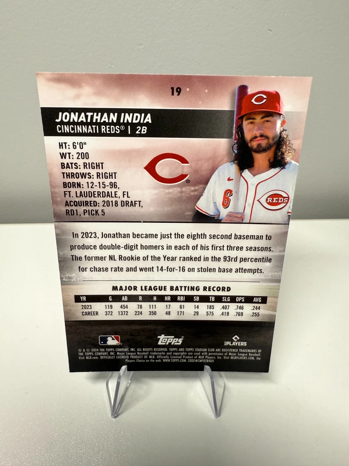 Jonathan India 2024 Stadium Club Chrome Purple Refractor /75 #19 Reds