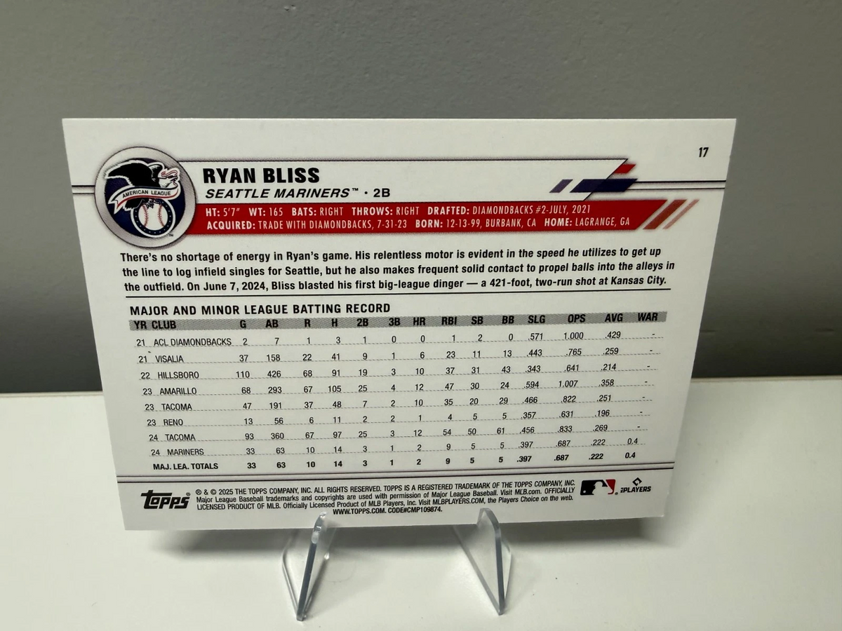 Ryan Bliss 2025 Topps All Star Game Blue Foil RC /150 #17 Mariners