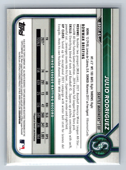 Julio Rodriguez 2022 Bowman 1st Edition Paper #BPPF-45 Mariners
