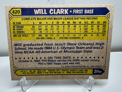 Will Clark 1987 Topps RC #420 Giants