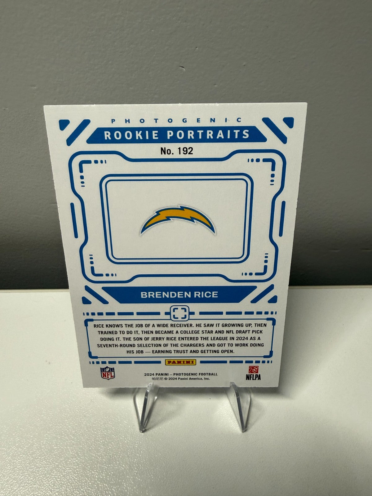 Brenden Rice 2024 Panini Photogenic Rookie Portraits RC /150 #192 Chargers