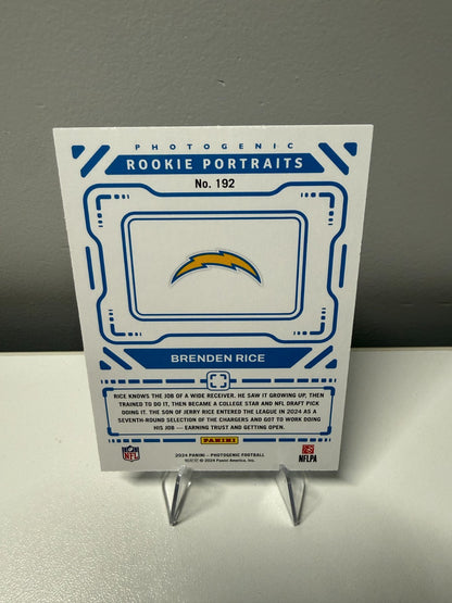 Brenden Rice 2024 Panini Photogenic Rookie Portraits RC /150 #192 Chargers