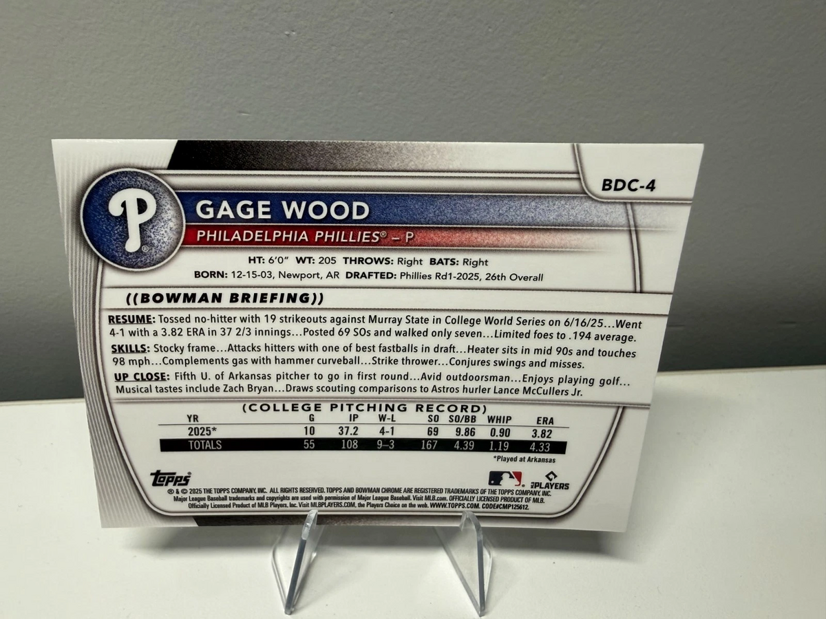 Gage Wood 2025 Bowman Draft Chrome 1st Steel Metal Refractor /100 #BDC-4