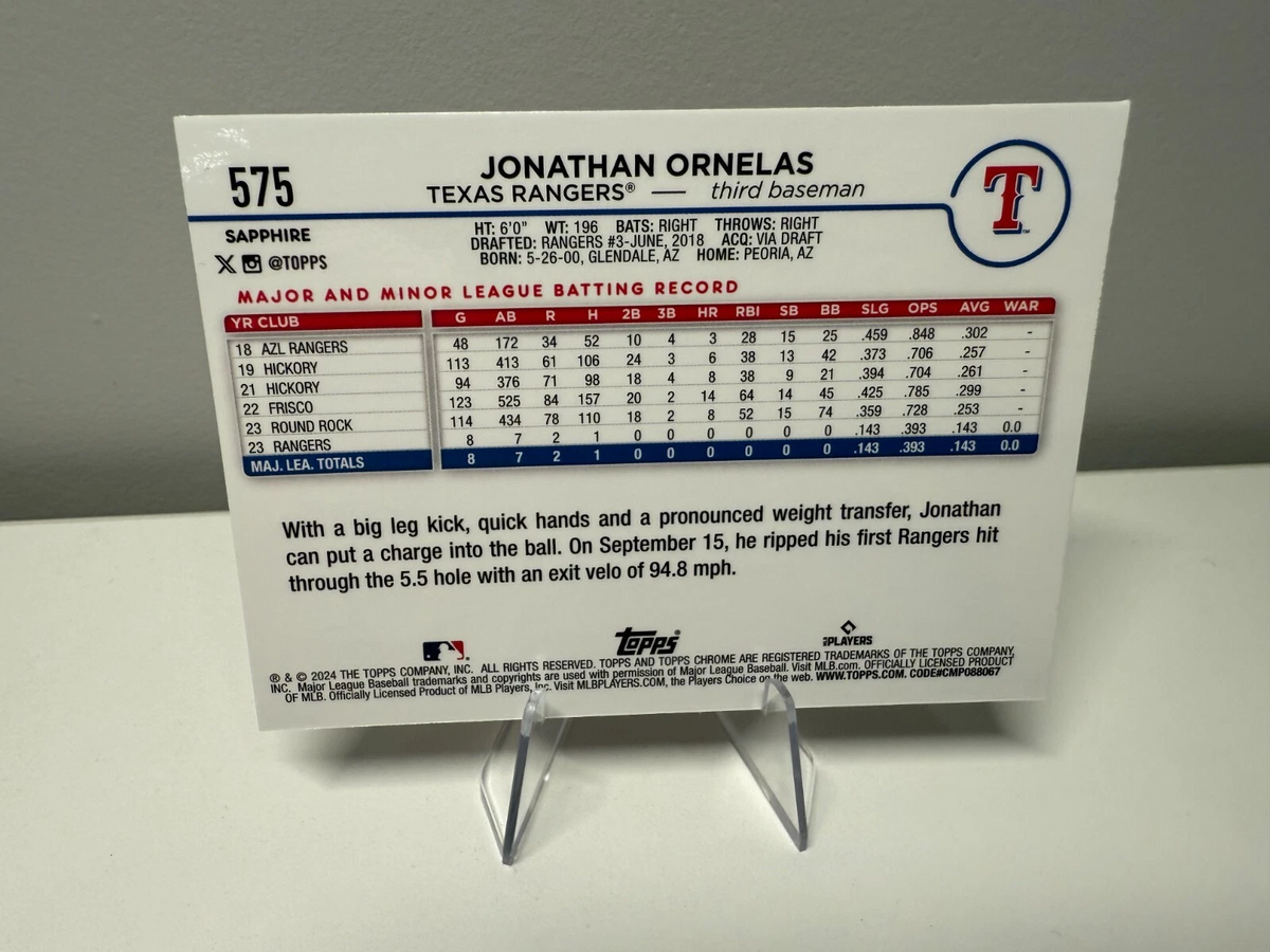 Jonathan Ornelas 2024 Topps Chrome Sapphire Orange RC /25 #575 Rangers
