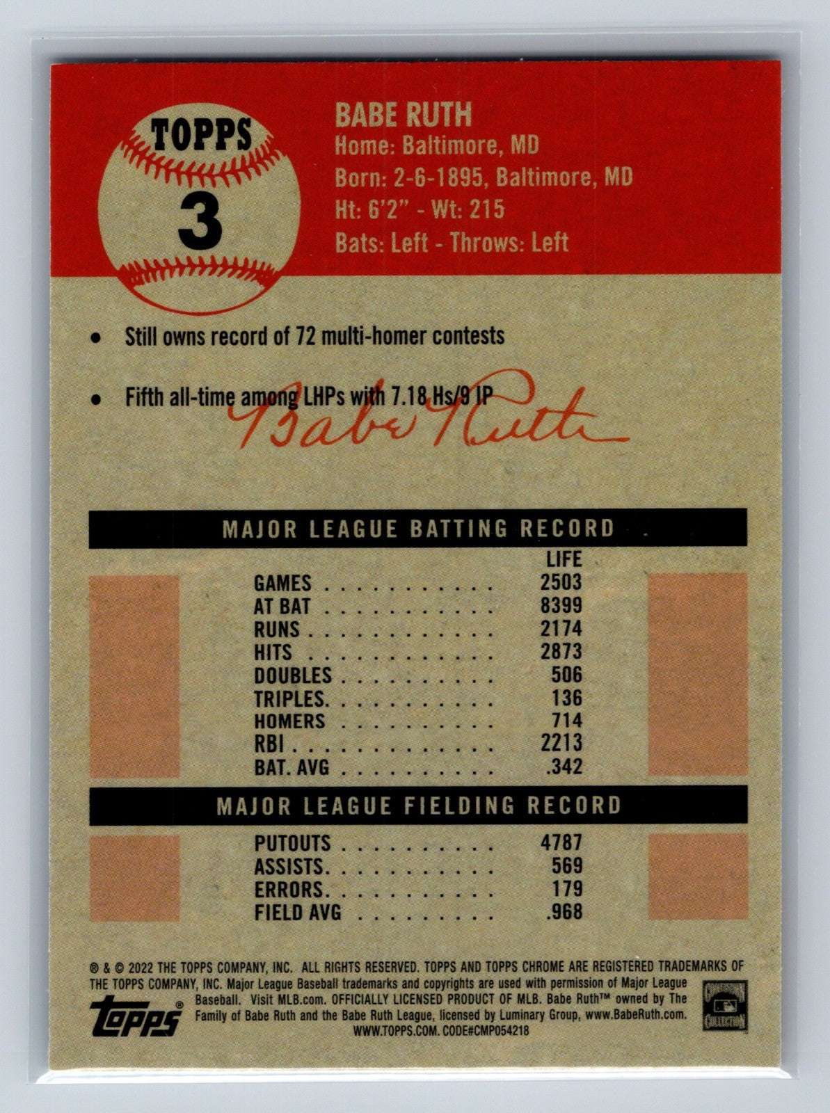 Babe Ruth 2022 Topps Chrome Platinum Anniversary Prism Refractor #3 Red Sox