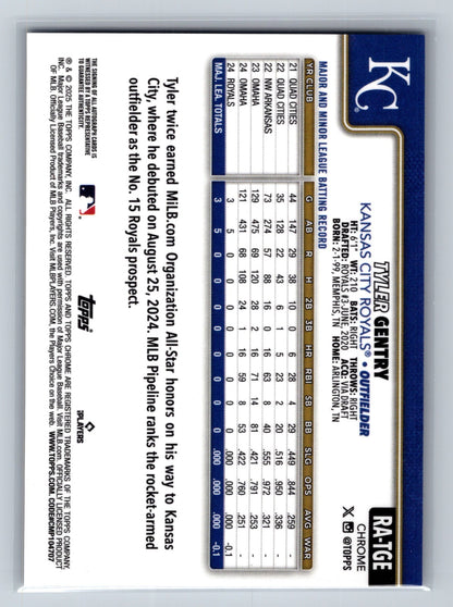 Tyler Gentry 2025 Topps Chrome Purple Refractor Auto RC /250 #RA-TGE Royals