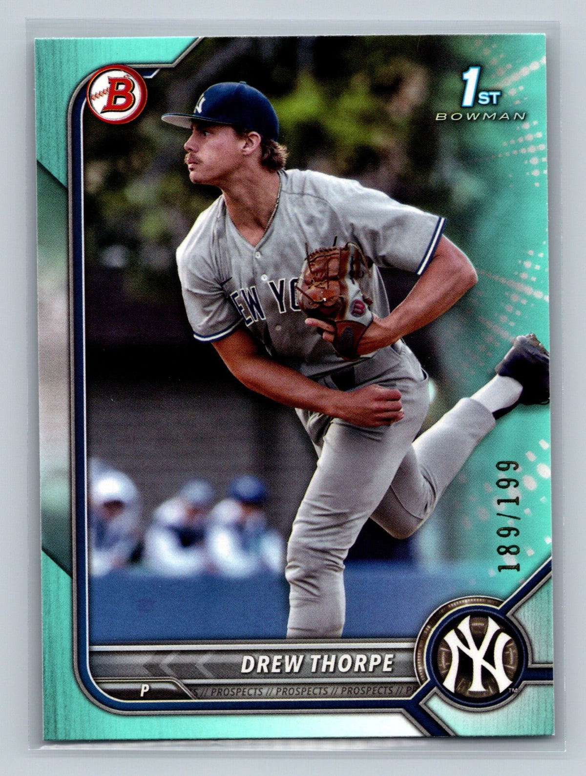 Drew Thorpe 2022 Bowman Draft 1st Paper Aqua /199 #BD-25 Yankees