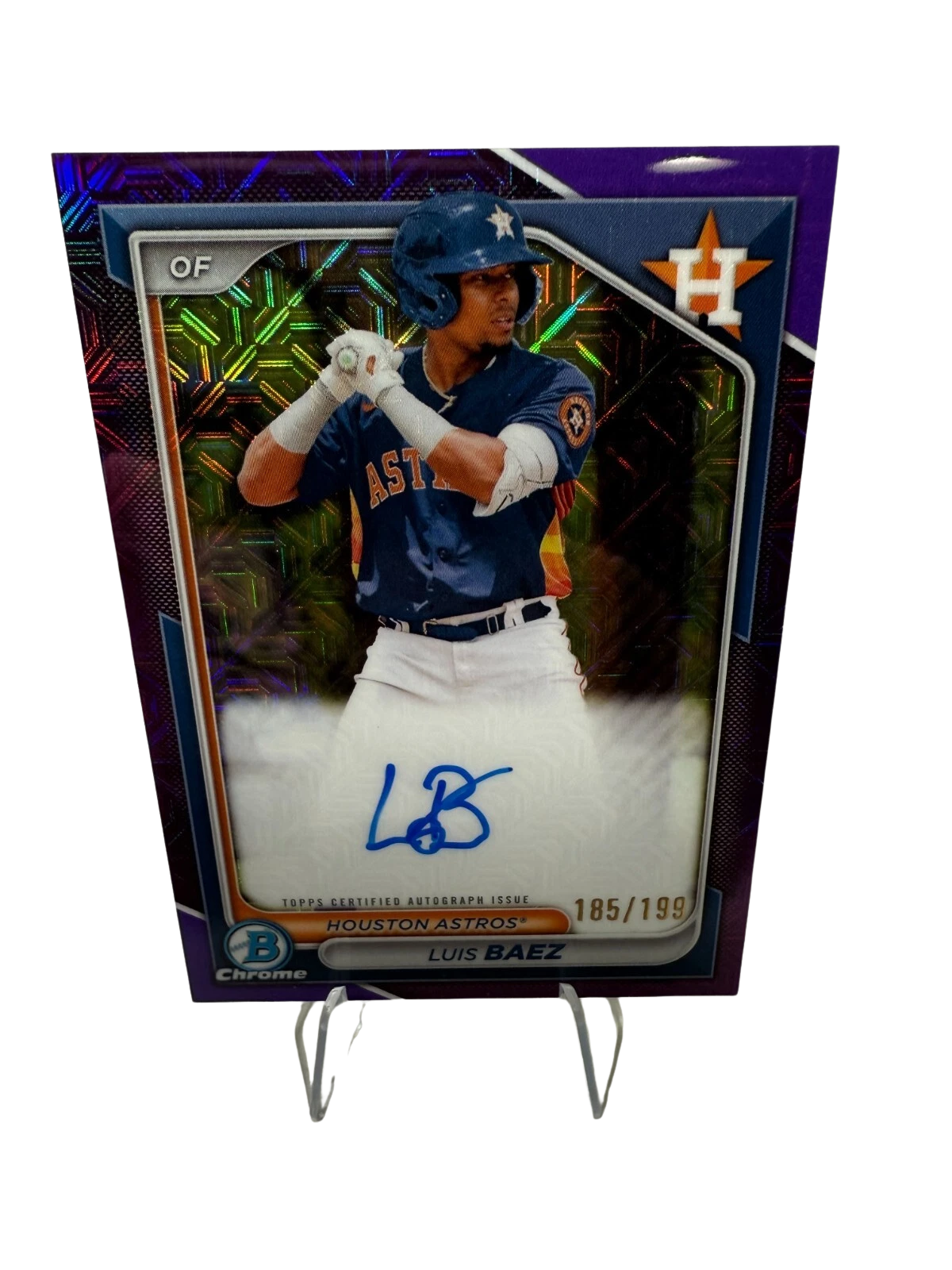 Luis Baez 2024 Bowman Chrome Mega Box Purple Mojo Refractor Auto /199 #BMA-LB