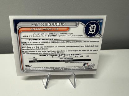 Carson Rucker 2024 Bowman 1st Paper Prospect Yellow /75 #BP-65 Tigers