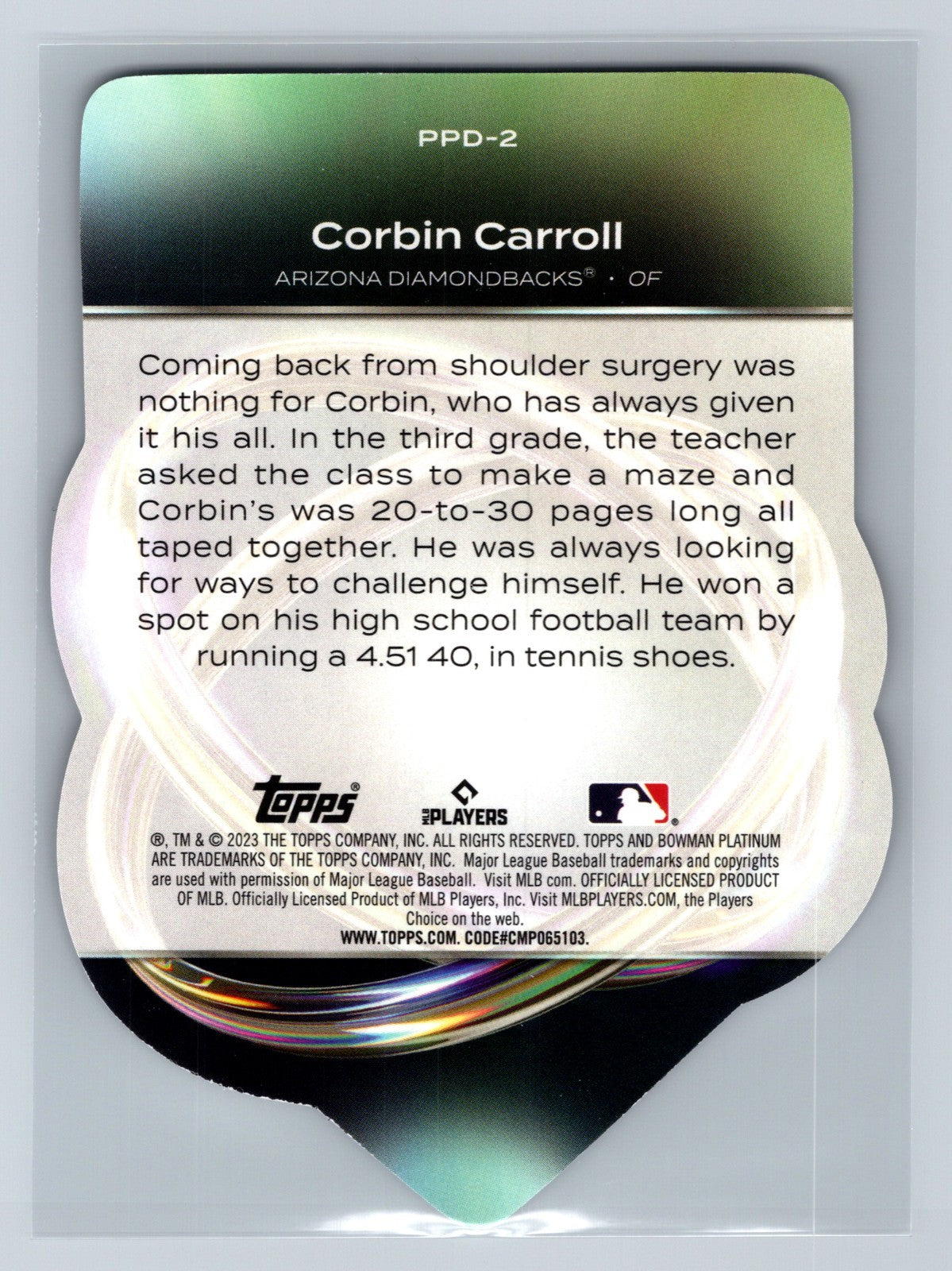 Corbin Carroll 2023 Bowman Platinum Plating Die-Cuts RC /99 #PPD-2 Diamondbacks