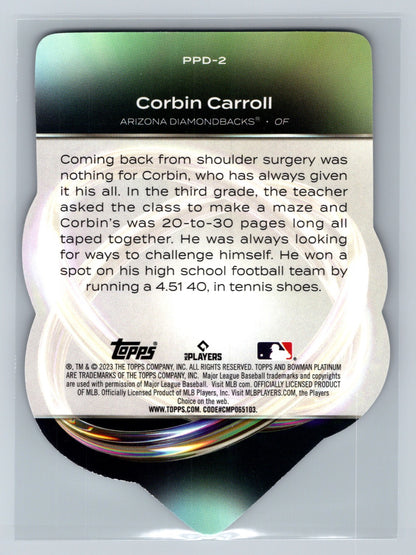 Corbin Carroll 2023 Bowman Platinum Plating Die-Cuts RC /99 #PPD-2 Diamondbacks