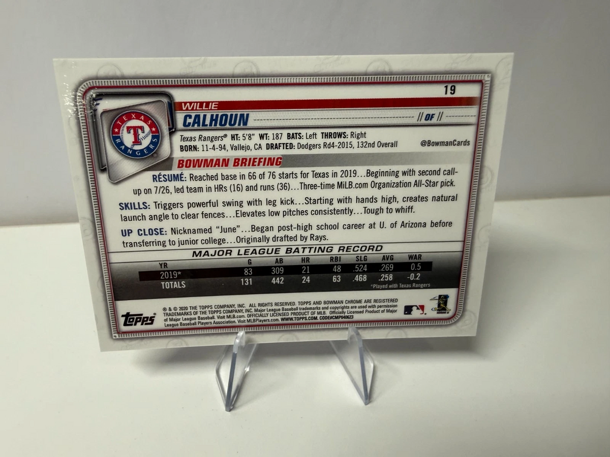 Willie Calhoun 2020 Bowman Chrome 1st Purple Refractor /250 #19 Rangers