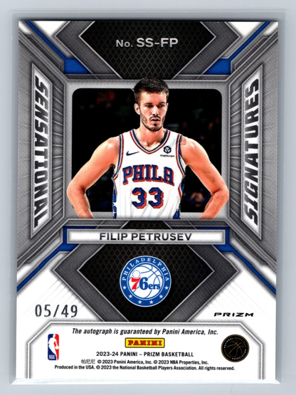 Filip Petrusev 2023-24 Panini Prizm Sensational Signatures Blue Auto RC /49