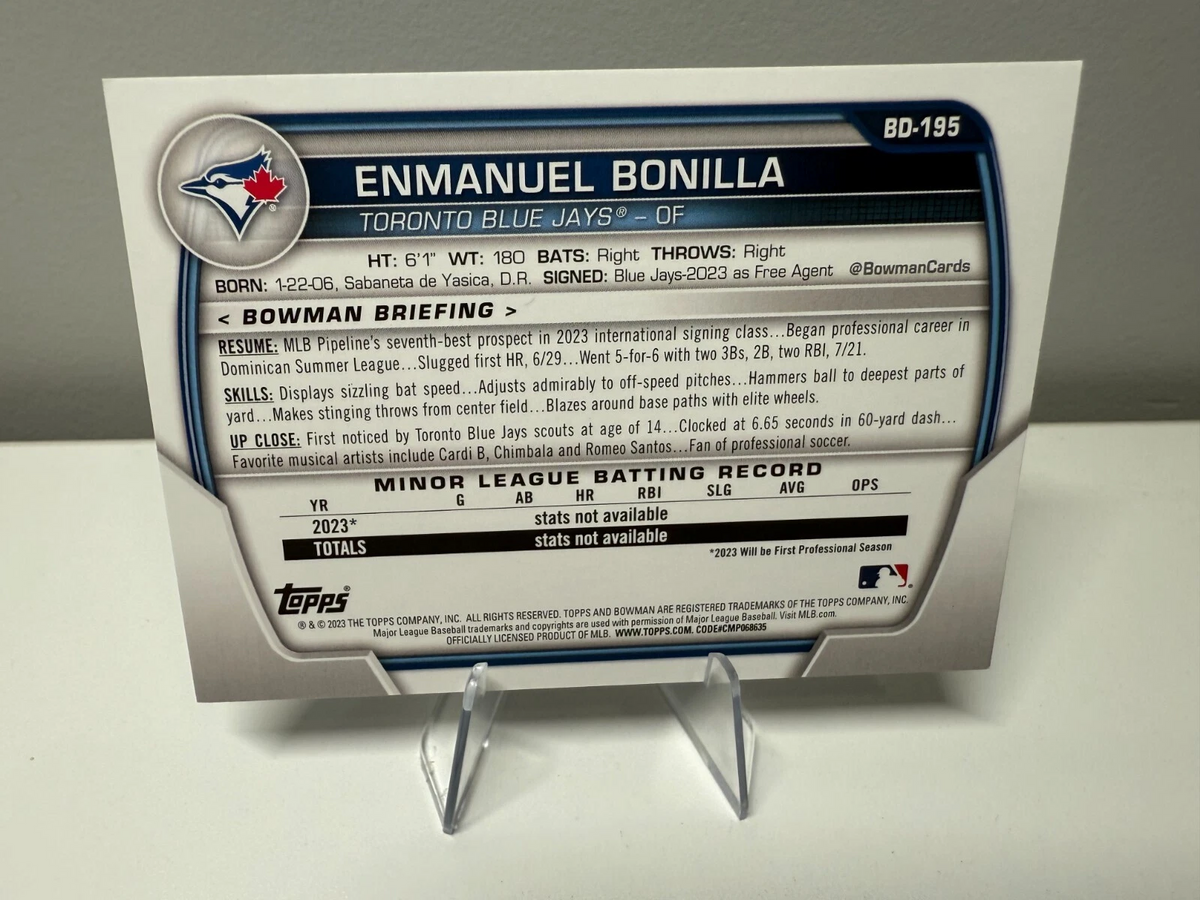 Emmanuel Bonilla 2023 Bowman Draft Paper Sky Blue /499 #BD-195 Blue Jays