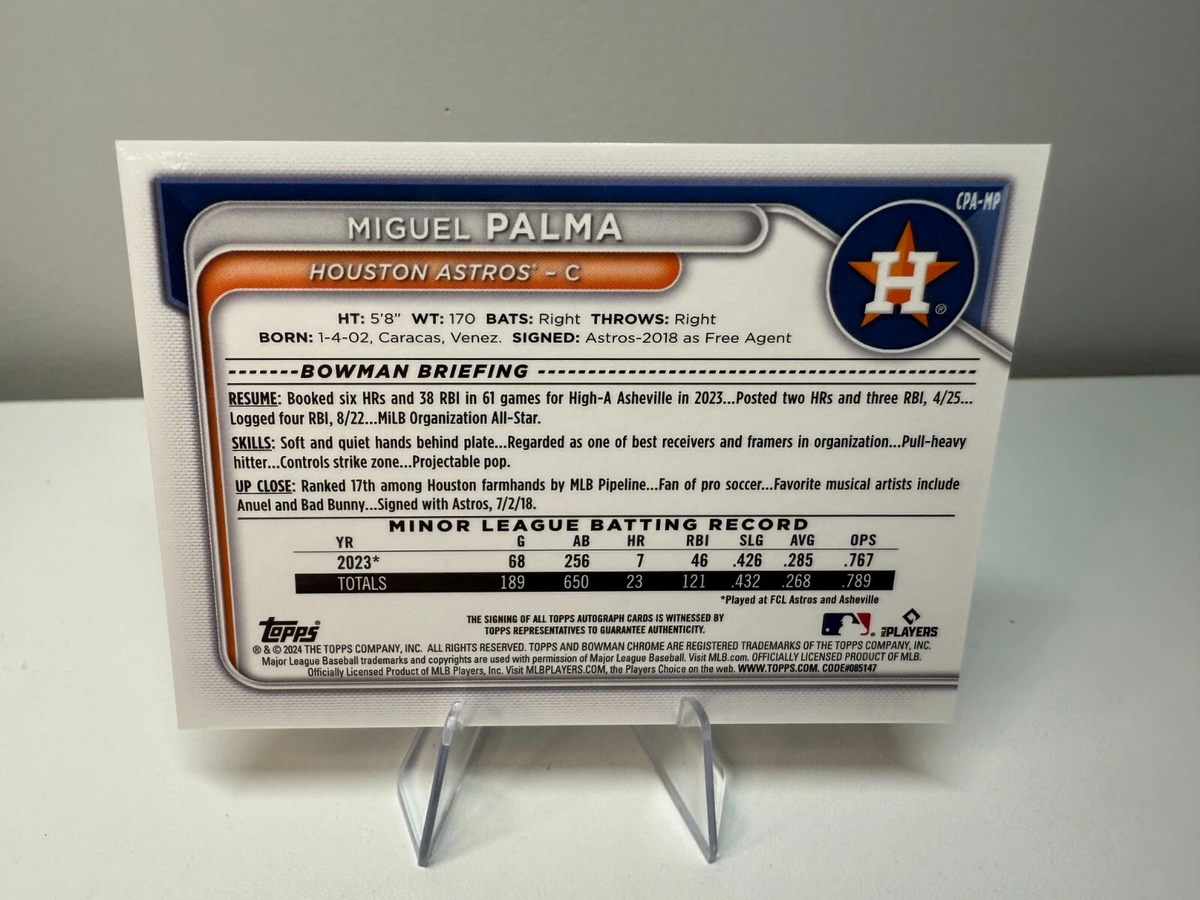 Miguel Palma 2024 Bowman Chrome 1st Green Refractor Auto /99 #CPA-MP Astros