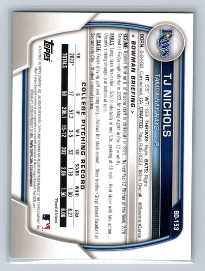 TJ Nichols 2023 Bowman Draft Paper 1st Green /99 #BD-153 Rays