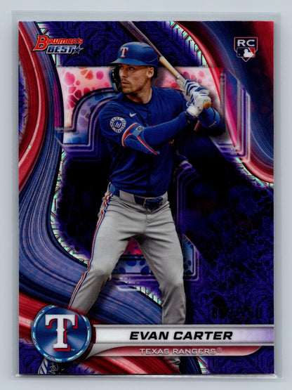 Evan Carter 2024 Bowman's Best Purple Mojo Refractor RC /250 #66 Rangers
