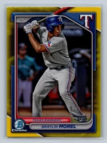 Braylin Morel 2024 Bowman Draft Chrome Yellow Refractor /75 #BDC-169 Rangers
