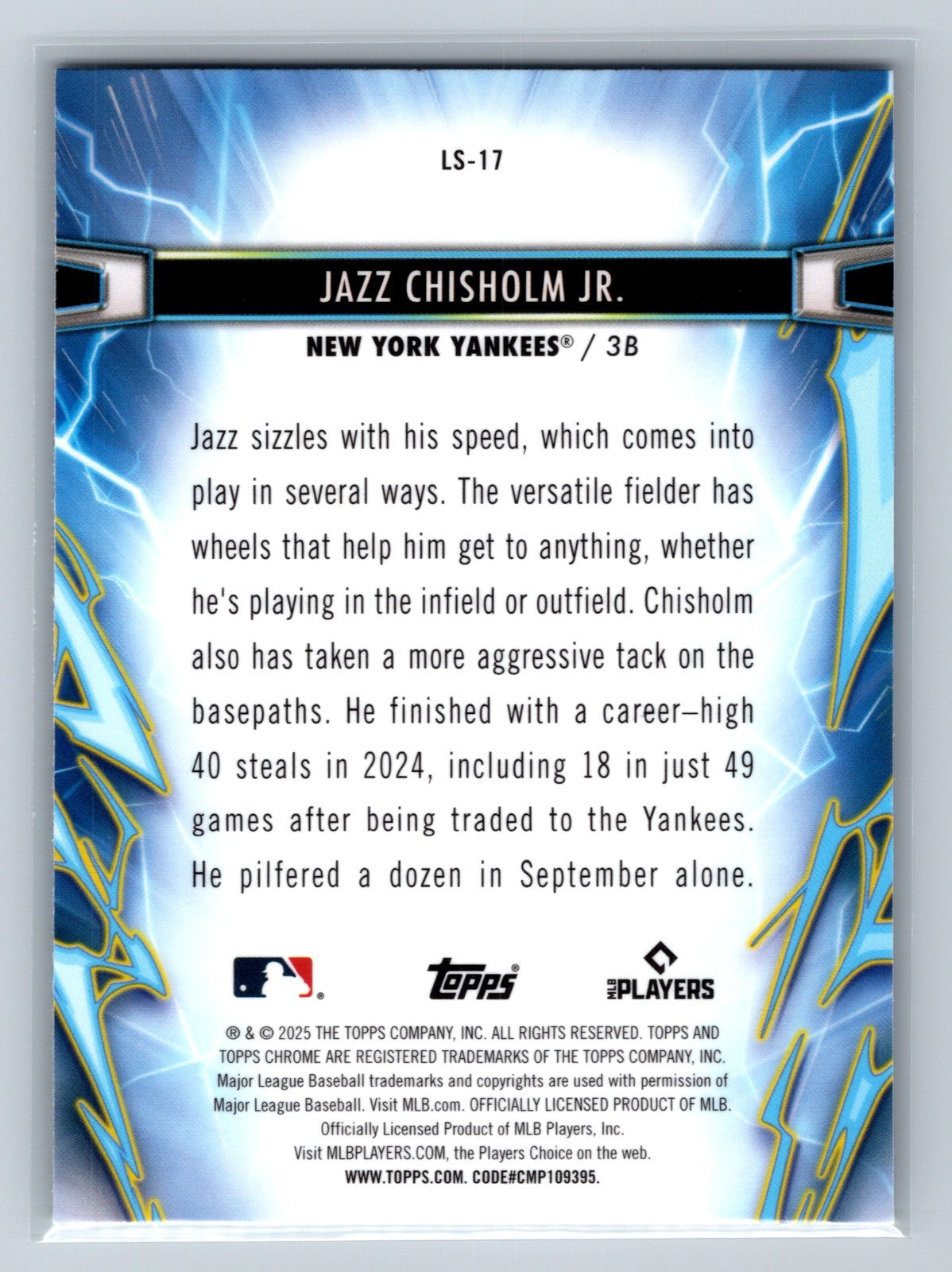 Jazz Chisholm Jr. 2025 Topps Chrome Light Speed #LS-17 Yankees