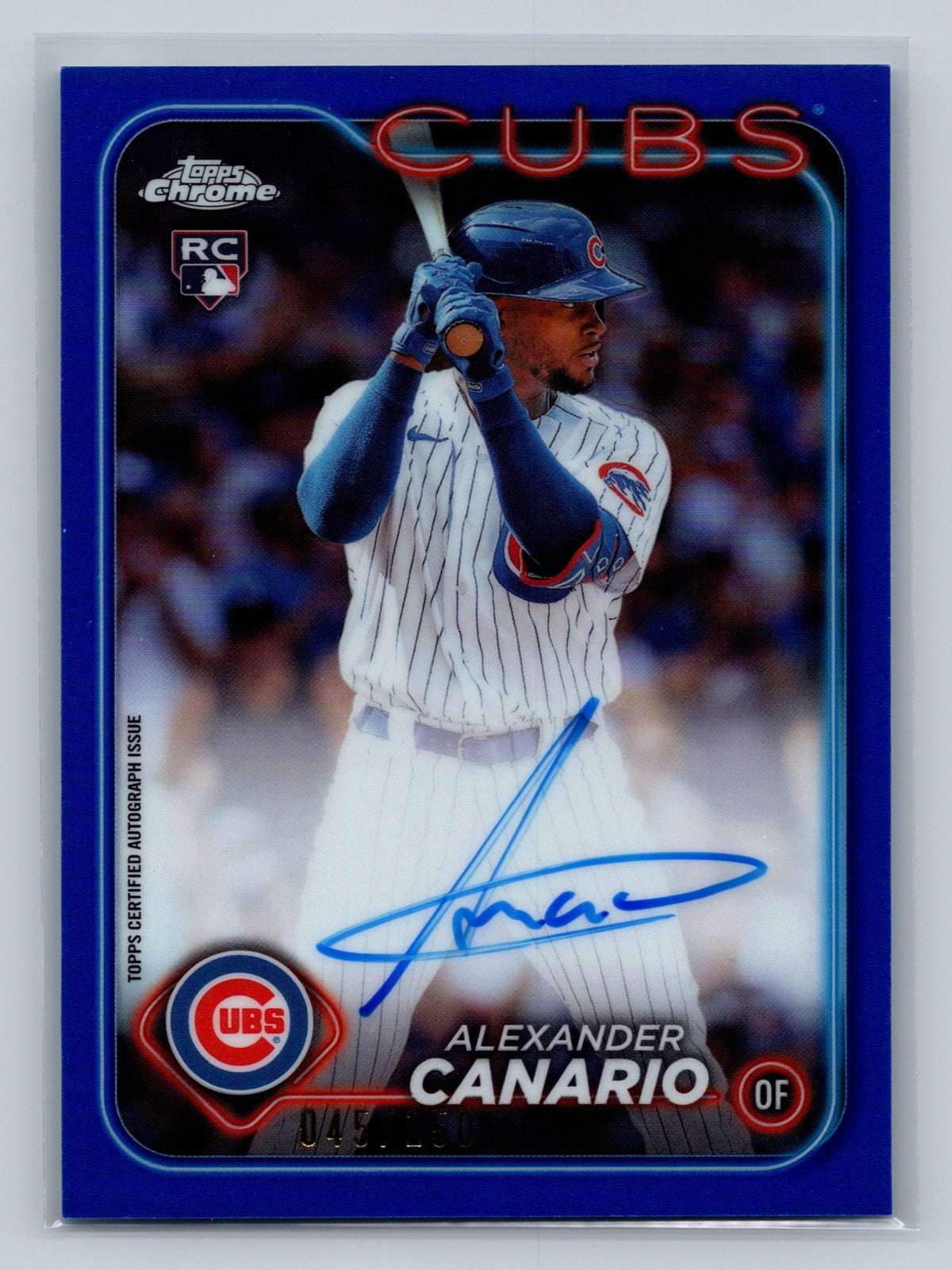 Alexander Canario 2024 Topps Chrome Purple Refractor Auto RC /250 #RA-AC Cubs