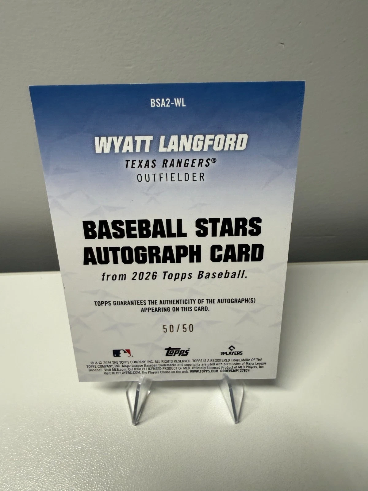 Wyatt Langford 2026 Topps Series 2 Baseball Stars Gold Auto /50 #BSA2-WL Rangers