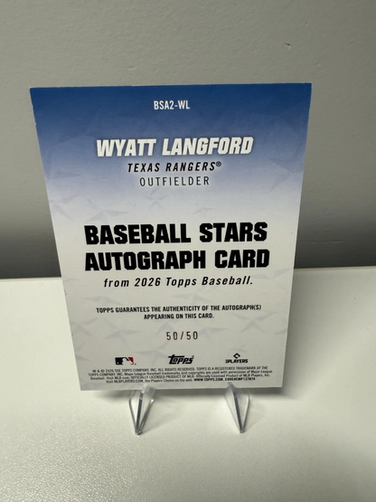 Wyatt Langford 2026 Topps Series 2 Baseball Stars Gold Auto /50 #BSA2-WL Rangers