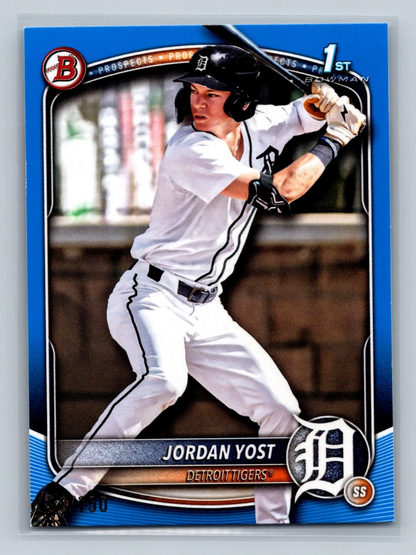 Jordan Yost 2025 Bowman Draft 1st Paper Blue /150 #BD-162 Tigers